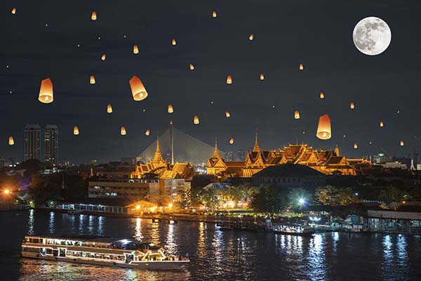 Grand palace under loy krathong day ,Thailand