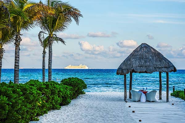 A peaceful resort scene in Playa del Carmen in Mexico.